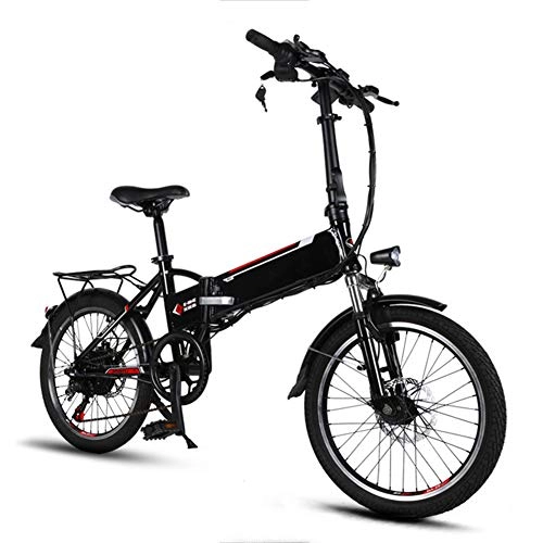 Electric Bike : 20 Inch Adults 48V 10Ah Electric Bicycle Lithium Battery Smart Folding Electric Bike 250W Snow Electric Bikes Power Recharge System 6 Speed, Black