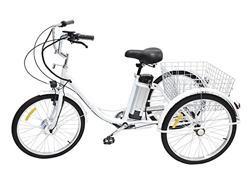 Electric Bike : 24inch adult tricycle electric tricycle lithium battery hybrid 3-wheeler, with rear basket for quick assembly, 36V12AH motor, for parents, elderly and family(black, 24'')