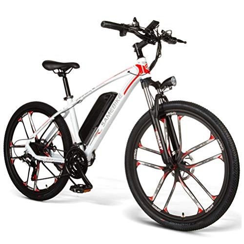 Electric Bike : 26'' Electric Mountain Bike, Front / rear double disc brake with Lithium-Ion Battery 48V 8AH 350W 2000wh, 21 Speed Gear And Three Working Modes Shipment from warehouses in Germany and Poland, White