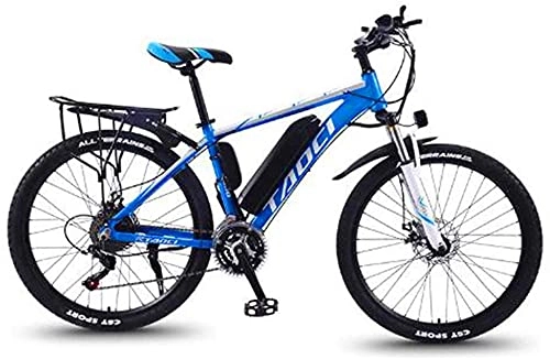 Electric Bike : 26'' Electric Mountain Bike with Removable Large Capacity Lithium-Ion Battery (36V 350W 8Ah) Dual Disc Brakes for Outdoor Cycling Travel Work Out (Color : White Blue, Size : 21 Speed)