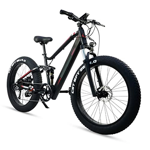 Electric Bike : 26'' Fat Tire Electric Mountain Bike 1000W E Bike for Adults, 48V14AH Lithium Battery 9 Speed Mountain Beach Ebike for Men, Maximum speed 28 mph (Color : Black, Number of speeds : 9)