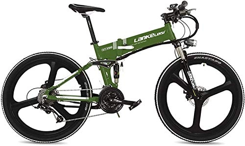 Electric Bike : 26" Foldable Pedal Assist Electric Bike, Integrated Wheel, Adopt 36V 12.8Ah Hidden Lithium Battery, Speed 25~35km / h, Pedelec.Colour:Green plm46