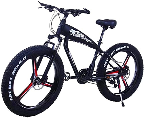 Electric Bike : 26 Inch 21 / 24 / 27 Speed Electric Mountain Bikes With 4.0" Fat Snow Bicycles Dual Disc Brakes Brakes Beach Cruiser Mens Sports E-bikes (Color : 10Ah, Size : Black-A)