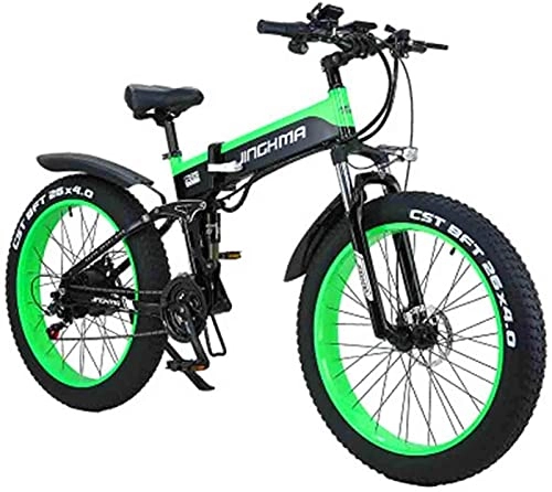 Electric Bike : 26 Inch Electric Bicycle Foldable 500W48V10Ah Lithium Battery Mountain Bike 21-Speed Off-Road Power Bike 4.0 Big Tires Adult Commuter (Color : Green)