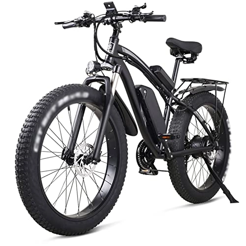Electric Bike : 26 Inch Electric Bike 1000W Mens Mountain Bike Snow Bike 48V 17Ah Lithium Battery 4.0 Fat Tire E-bike (Color : Black)
