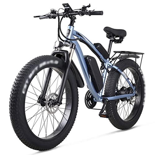 Electric Bike : 26 Inch Electric Bike 1000W Mens Mountain Bike Snow Bike 48V 17Ah Lithium Battery 4.0 Fat Tire E-bike (Color : Blue Plus 1ExtraBattery)