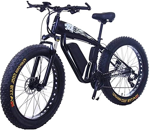 Electric Bike : 26 Inch Fat Tire Electric Bike 48V 400W Snow Electric Bicycle 27 Speed Mountain Electric Bikes Lithium Battery Disc Brake (Color : 10Ah, Size : Black)