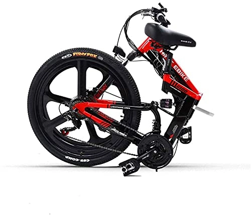 Electric Bike : 26Inch Folding Electric Mountain Bicycle 48V 400W High Speed Ebike Removable Lithium Battery Travel Assisted Electric Bike (Color : Red)