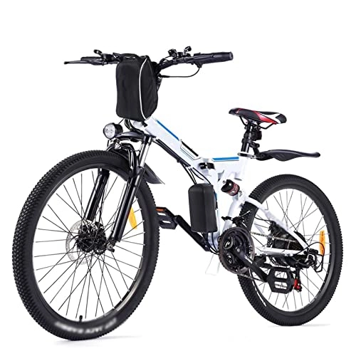 Electric Bike : 350W Electric Mountain Bike for Adults, 36V / 8Ah Removable Battery, 26″ Tire, Disc Brake 21 Speed E-Bike (Color : White)