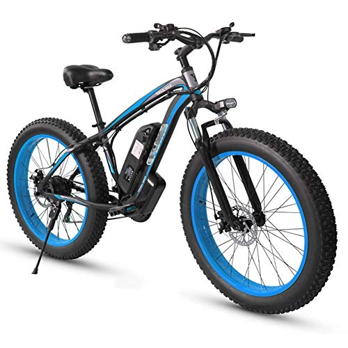 Electric Bike : 48V 350W Electric Bike Electric Mountain Bike 26Inch Fat Tire E-Bike Hybrid Bicycle 21 Speed 5 Speed Power System Mechanical Disc Brakes Lock Front Fork Shock Absorption, Blue