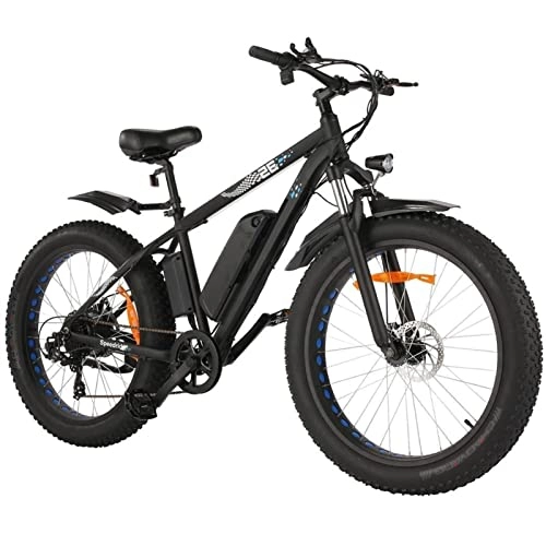 Electric Bike : 500W Electric Bike 26" Fat Tire Adult Electric Bicycle 24 mph Mountain EBike for Adults 48V / 10AH Removable Lithium Battery E Bike 7 Speed (Color : Black)