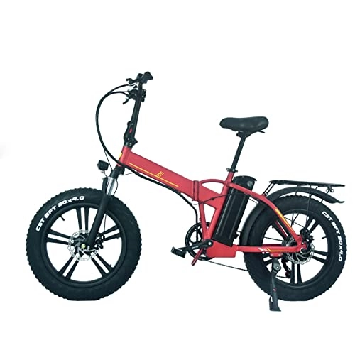 Electric Bike : 500W Electric Bike Foldable 20 Inch 4.0 Fat Tire Max 45km / H 48W Electric Folding Electric Bicycle Beach Snow Ebike (Color : Red)