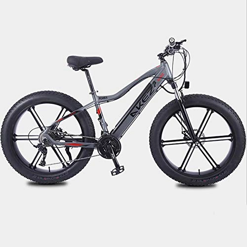 Electric Bike : Adult Electric Bicycle, Aluminum Alloy 26"Mountain Bicycle, Thick Wheel Snow Bicycle, 36V 10AH 350W Hidden Detachable Lithium Battery Bicycle, Gray