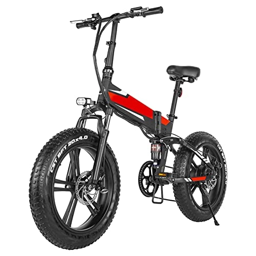Electric Bike : Adult Electric Bike Foldable 20 Inch 4.0 Fat Tires Ebike 500W / 750W Powerful Motor Electric Bicycle Mountain Beach Snow Bike (Color : 500W Red)