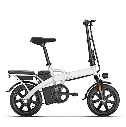Electric Bike : Adult Folding Electric Bike, 48V Lithium Battery High-Carbon Steel Small Electric Bicycle, 14Inch Women Mini City E-Bikes, White, 28KM