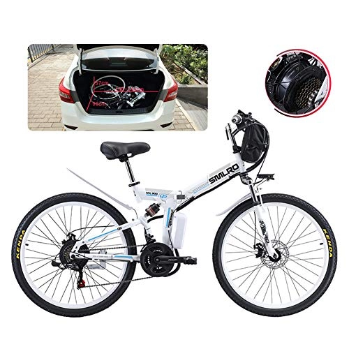 Electric Bike : Adult Folding Electric Bikes Comfort Bicycles Hybrid Recumbent / Road Bikes 26 Inch Tires Mountain Electric Bike 500W Motor 21 Speeds Shift for City Commuting Outdoor Cycling Travel Work Out, White
