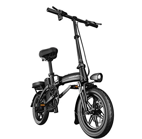 Electric Bike : Adult Small Mountain Electric Bike, 48V Lithium Battery, Student City Mini Electric Bicycle, With Intelligent Meter 14Inch Folding E-Bikes, Black, 30KM