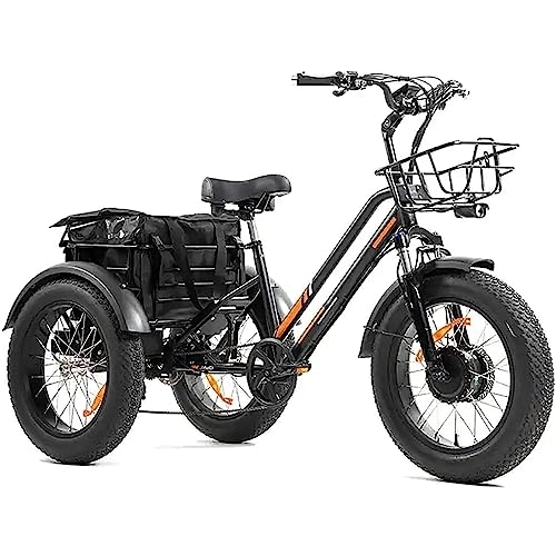 Electric Bike : Adult Three-Wheel Electric Bicycle 20 Inch Electric Tricycle Fat Tire 3-Wheel Electric Tricycle Three-Wheel Adult Cargo Electric Car with Basket