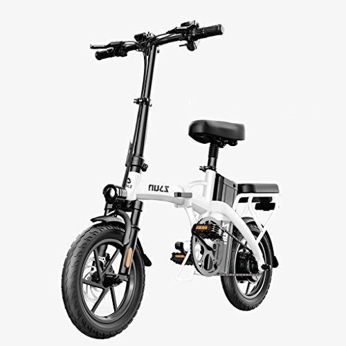 Electric Bike : Adults Electric Bike, Urban Commuter Folding E-bike, Max Speed 25km / h, 14inch Super Lightweight, 48V 24Ah Removable Charging Lithium Battery, Unisex Bicycle ( Color : White , Size : Range: 230 km )