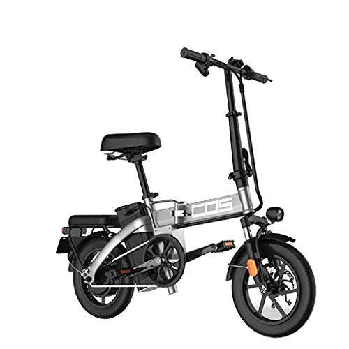 Electric Bike : Adults Folding Electric Bikes, 14" Electric Bicycle / Commute Ebike With 250W Motor, Removable 48V 18.8Ah Dustproof And Waterproof Lithium BatteryCity Commute ( Color : Silver , Size : Range:140km )