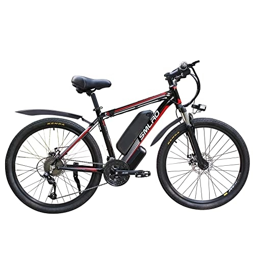 Electric Bike : AKEZ Electric Bike for Adults, Electric Mountain Bike, 26 Inch Removable Aluminum Alloy Ebike Bicycle, 48V / 10Ah Lithium-Ion Battery for Outdoor Cycling Travel Work Out (black red, 26inch)