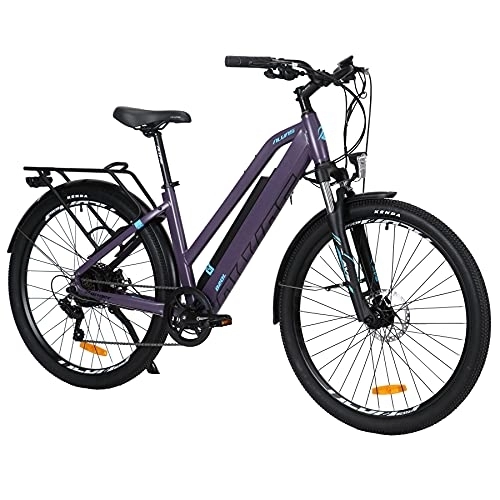 Electric Bike : AKEZ Electric Bikes for Adults Women 27.5’’, Electric City Bikes for Ladies, 36V 12.5Ah Ebike for Men Electric Bicycle with BAFANG Motor and Shimano 7 Speed Gear (purple)