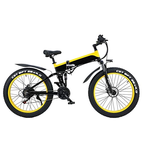 Electric Bike : Amantiy Electric Mountain Bike, 500w / 1000w 26' Eelectric Bike Folding E Mountain Bike 48v 13ah Electric Powerful Bicycle (Color : Yellow, Size : 500w)