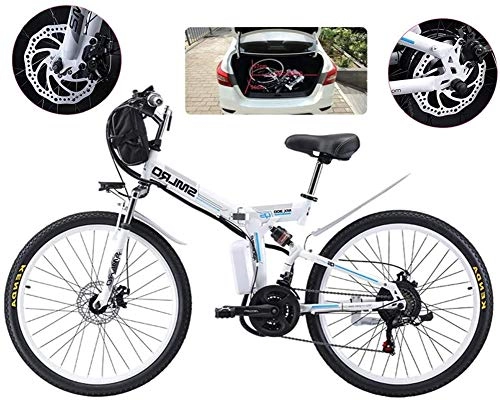 Electric Bike : Bike, E-Bike Folding Electric Mountain Bike, 500W Snow Bikes, 21 Speed 3 Mode LCD Display for Adult Full Suspension 26" Wheels Electric Bicycle for City Commuting Outdoor Cycling ( Color : White )