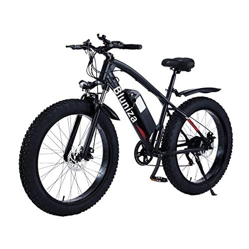 Electric Bike : Bluniza 26” Electric Mountain Snow Bike - Fat Tire Bicycle 500W Powerful Motor Electric Bicycle with 48V 12AH Lithium Battery, Beach Mountain E-bike, 7 Speed Transmission Gears for Adults - Black