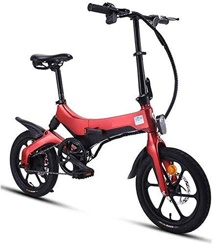Electric Bike : BXZ Folding Electric Bicycle, Variable Speed Small Portable Ultra Light Easy to Store Foldable Frame Portable Lithium Battery Adult Men and Women, 5.2ah|red