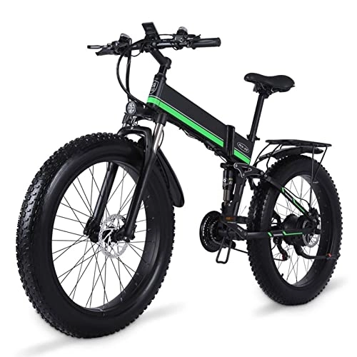 Electric Bike : bzguld Electric bike 1000W Folding Electric Bike for Adults 26" Fat Tire Mountain Beach Snow Bicycles 21 Speed Gear E-Bike with Detachable Lithium Battery 48V 12.8AH Up to 24.8MPH