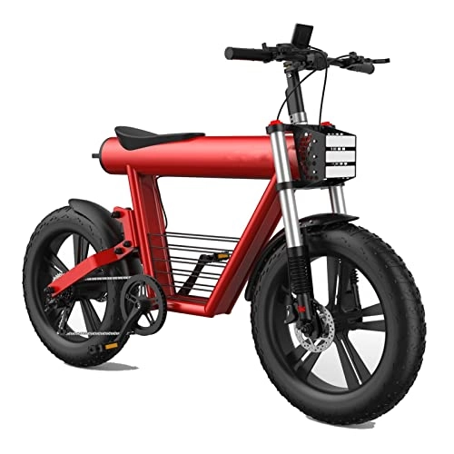 Electric Bike : bzguld Electric bike Electric Bike 800W for Adults Electric Mountain Retro Bicycle 20 Inch Fat Tire Electric Bike with 60V 20Ah Lithium Battery Ebike (Color : Red, Gears : 7Speed)