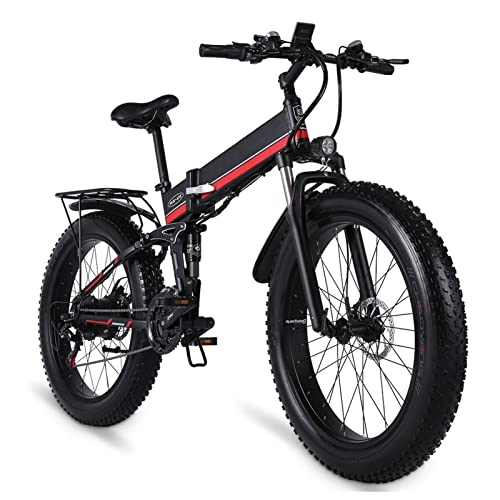 Electric Bike : bzguld Electric bike Electric Bike Foldable for Adults 1000w Electric Mountain Bicycle 26 Inch Fat Tire Folding Electric Bike with Lcd Display 48v Removable Lithium Battery Ebike (Color : Red)