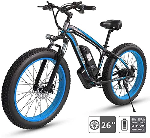 Electric Bike : CASTOR Electric Bike Bikes, 48V Electric Bike Electric Mountain Bike, 26'' Fat Tire EBike 21 Beach Cruiser Men Sports Mountain Bike Full Suspension 350W Rear Wheel Motor