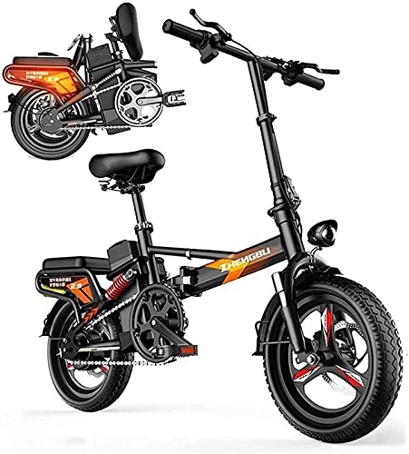 Electric Bike : CASTOR Electric Bike Electric Folding Bike Fat Tire 14", City Mountain Bicycle Booster 55110KM, with 48V 400W Silent Motor bike, Portable Easy to Store in Caravan, Motor Home, Boat