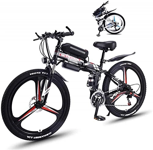 Electric Bike : CASTOR Electric Bike Fat Tire Folding Electric Bike for Adults with 26" Super Lightweight Magnesium Alloy Integrated Wheel Electric Bicycle Full Suspension And 21 Speed Gears, LED Bike Light