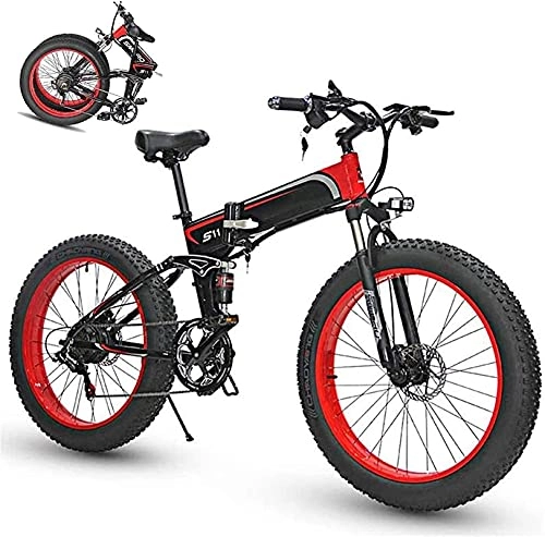 Electric Bike : CASTOR Electric Bike Folding Electric Bike for Adults, 26" Mountain Bicycle / Commute bike with 350W Motor, EBike Fat Tire Double Disc Brakes LED Light Professional 7 Speed Transmission Gears