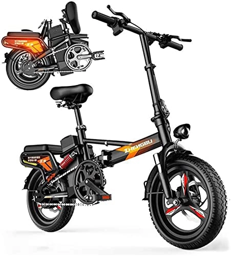 Electric Bike : CCLLA Electric Folding Bike Fat Tire 14", City Mountain Bicycle Booster 55-110KM, with 48V 400W Silent Motor Ebike, Portable Easy To Store in Caravan, Motor Home, Boat