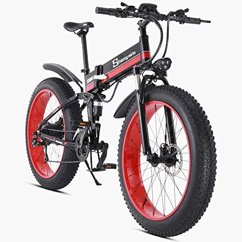 Electric Bike : CHEER.COM Electric Bicycles Foldable Mountain Bikes 48V 1000W Adults 7 Speeds Electric Bicycles Double Shock Absorber With 26 Inch Tire Disc Brake And Full Suspension Fork, Green