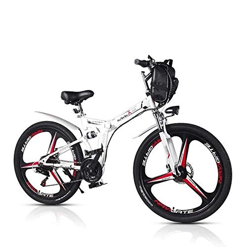 Electric Bike : CHEER.COM Electric Bicycles Foldable Mountain Bikes 48V 350W Adults 7 Speeds Double Shock Absorber With 26 Inch Tire Disc Brake And Full Suspension Fork, White