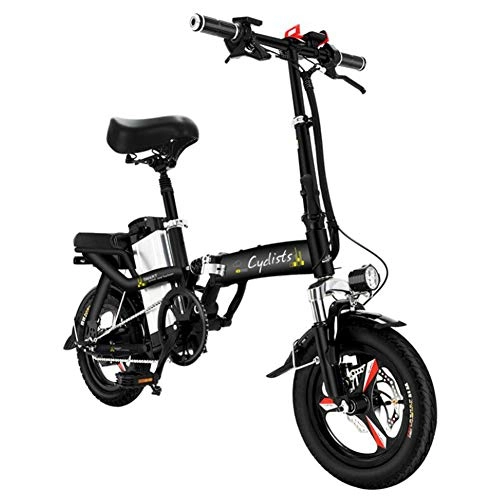 Electric Bike : CHEER.COM Electric Bicycles Foldable Portable Bikes Detachable Lithium Battery 48V 400W Adults Double Shock Absorber Bikes With 14 Inch Tire Disc Brake And Full Suspension Fork, 80to160KM Black