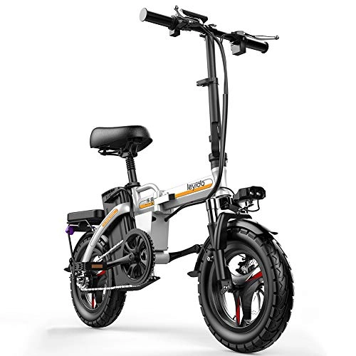Electric Bike : CHEER.COM Folding Portable Electric Bicycle Adult Hybrid Bike 48V Removable Lithium Ion Battery 400W Motor 14 Inch Road Bike Motorcycle Scooter With Disc Brakes, White-120to260KM