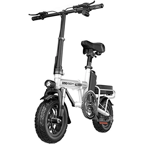 Electric Bike : CHEER.COM Lightweight Aluminum Folding Bikes With Pedals Power Assist And 48V Removable Lithium Ion Battery Adult Electric Bicycles With 12 Inch Wheels And 400W Hub Motor, 100to200KM White