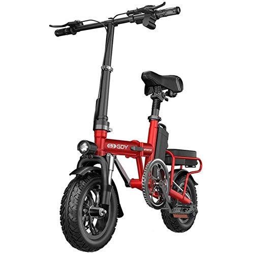 Electric Bike : CHEER.COM Lightweight Aluminum Folding Bikes With Pedals Power Assist And 48V Removable Lithium Ion Battery Adult Electric Bicycles With 12 Inch Wheels And 400W Hub Motor, 30to60KM Red