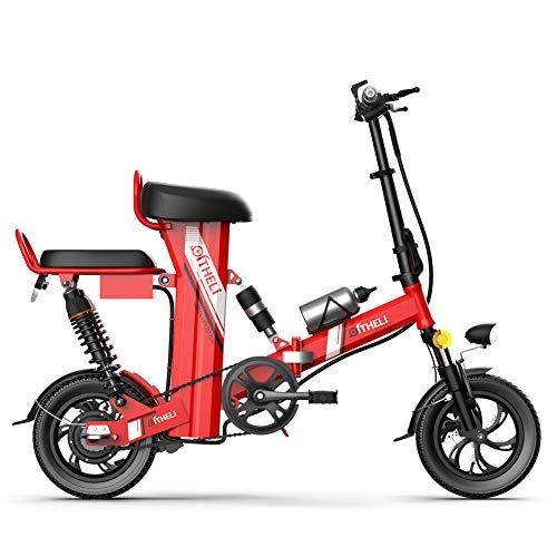 Electric Bike : CJCJ-LOVE Folding Electric Bicycle for Adult, 12Inch 48V / 11Ah Electric Bikes E-Bike with LED Front Lights Lithium Battery Rear Suspension, Red