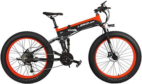 Electric Bike : CNRRT 1000W electric bicycle folding speed 27 * 26 4.0 5 PAS fat bicycle hydraulic disc brake movable 48V 10Ah lithium battery (standard dark red, 1000W) (Color : -, Size : -)