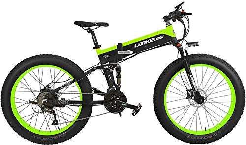 Electric Bike : CNRRT 1000W foldable electric bicycle speed 27 * 26 4.0 5 PAS fat bicycle hydraulic disc brake movable 48V 10Ah lithium battery (standard dark green, 1000W + 1 spare battery) (Color : -, Size : -)