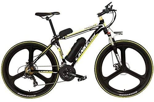 Electric Bike : CNRRT MX3.8Elite 26 inch mountain bike, speed 48V electric bicycle 21, the front fork can be locked with assisted bicycle LCD display (Color : Black Yellow, Size : 10Ah)