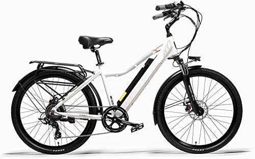 Electric Bike : CNRRT Pard3.0 26 inches electric bicycles, 300W city bike suspension fork oil spring, pedal-assist bicycles, long endurance (Color : White, Size : 15Ah)