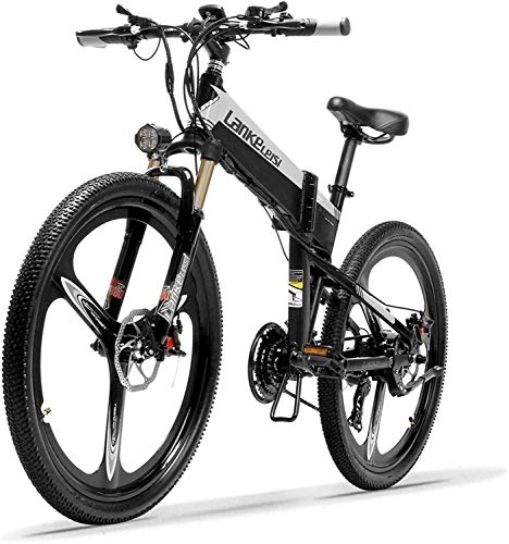 Electric Bike : CNRRT XT600 26 '' foldable electric bicycle 400W 48V 14.5Ah removable battery 21 5-speed mountain bike pedal assist lockable suspension fork (Color : Black Grey, Size : 14.5Ah+1 Spare Battery)